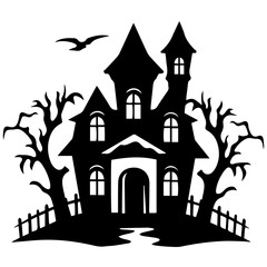 Illustration of silhouette a scary house. Mystical house with monsters and ghost for Halloween