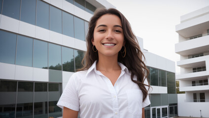 portrait of a female intern outside the office - Generative AI