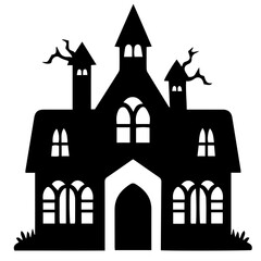 Illustration of silhouette a scary house. Mystical house with monsters and ghost for Halloween