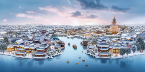Suzhou aerial view China - Generative AI - obrazy, fototapety, plakaty