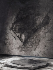 Fototapeta premium Urban Elegance: Stone Pedestal Against Weathered Concrete Wall