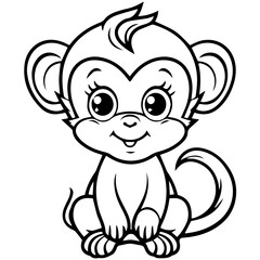 Monkey in vector cartoon to be colored. Coloring book for children