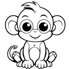 Monkey in vector cartoon to be colored. Coloring book for children