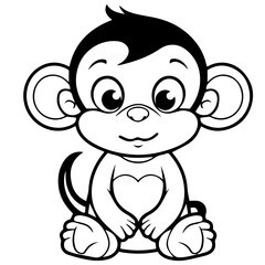 Monkey in vector cartoon to be colored. Coloring book for children