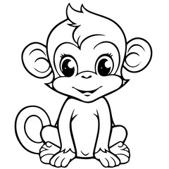 Monkey in vector cartoon to be colored. Coloring book for children