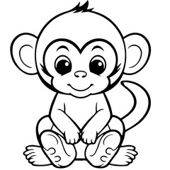 Monkey in vector cartoon to be colored. Coloring book for children