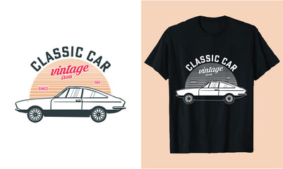 Classic Car T-shirt Design. Vintage car vector t shiirt graphics.old cars shirt.