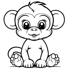 Monkey in vector cartoon to be colored. Coloring book for children