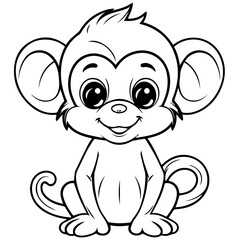 Monkey in vector cartoon to be colored. Coloring book for children