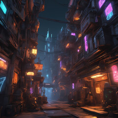 "Neon Cascade: Cyberpunk Chronicles of the Watery Street" 03 Art Generative AI