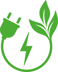 Ecologically clean energy icon. Lightning bolt with power plug. Vector illustration.