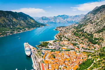 Stickers pour porte Europe méditerranéenne Kotor, Montenegro. Bay of Kotor bay is one of the most beautiful places on Adriatic Sea, it boasts the preserved Venetian fortress, old tiny villages, medieval towns