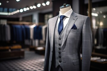 A Classic Suit in a Clothing Store.  - obrazy, fototapety, plakaty