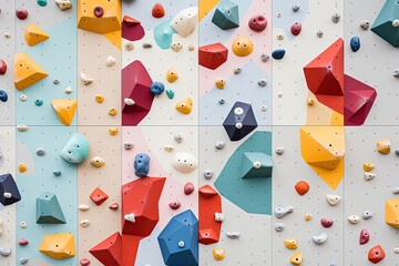 A colorful indoor climbing wall.