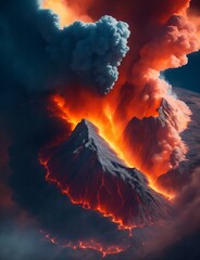 a volcano is erupting with smoke and lava. Generative AI