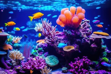 Naklejka na ściany i meble Colorful tropical coral reef with fish.