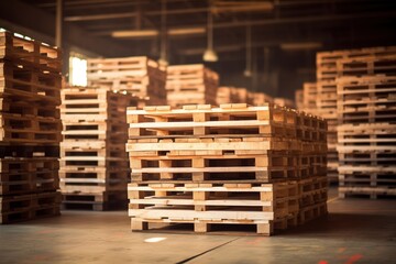 Freight euro pallet stacked in empty warehouse. - obrazy, fototapety, plakaty