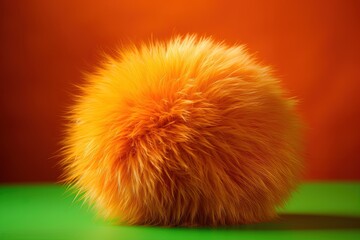 Orange fur ball on green background.