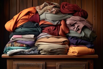 stack of folded clothing on a dresser