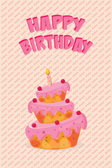 Birthday card with cake, vector illustration.