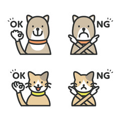 ペットOK、ペットNGの犬と猫のアイコン　イラストセット