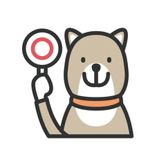 マル（〇）印の札を持つ犬のイラスト