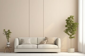 Wall mock up in cream color tones with plant, AI