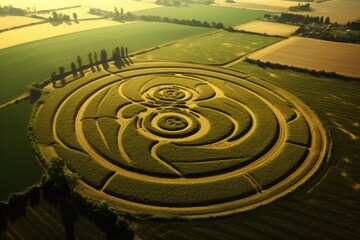 Fototapeta na wymiar abstract shapes formed by crop circles in agriculture