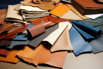 variety of natural leather samples with care labels