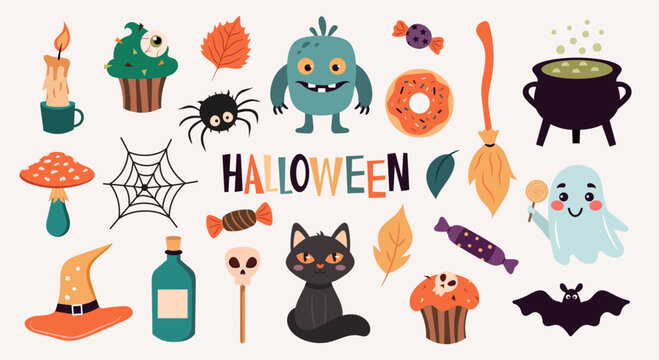 A set of elements for Halloween. Vector illustration