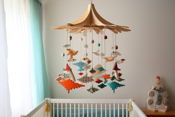 baby mobile hanging above changing table