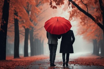 Person with red unbrella under the rain