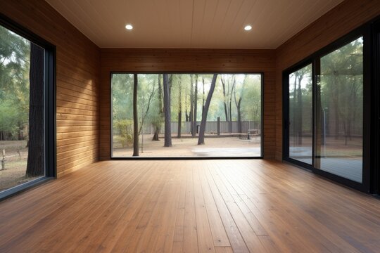 Insulated wall and wooden floor in the front view.