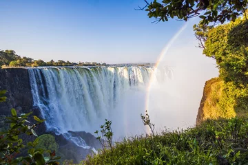 Foto op Aluminium Scenic view of Victoria Falls with rainbow on the border between Zambia and Zimbabwe © Picturellarious