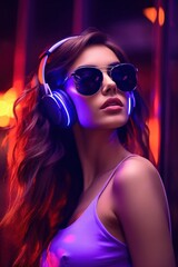 Attractive woman in a dj headphonesand sunglasse
