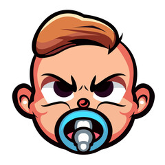 Angry toddler with a soother in mouth mascot cartoon vector illustration, Baby with dummy , binky or pacifier vector image , colored and black and white stock vector
