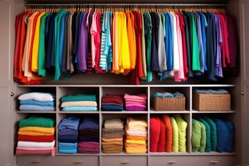 Fototapeta na wymiar organized wardrobe with color-coded garments