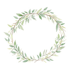 Vector soft green floral wreath with watercolor.