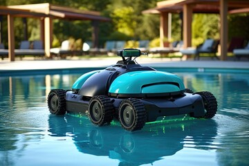 Obraz premium robotic pool cleaner navigating the pool surface