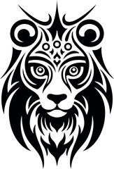 Illustration - lion tattoo, isolated. Lion head. Lion silhouette. Wild animal. Tattoo art style. 
