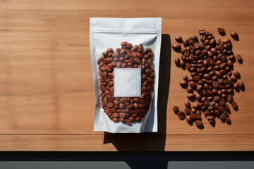 Mockup marca de café ecológico, packaging minimalista, bolsa con etiqueta blanca para marca de café