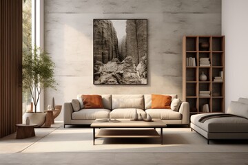Home mockup with a comfortable and contemporary interior backdrop, created through a rendering process.
