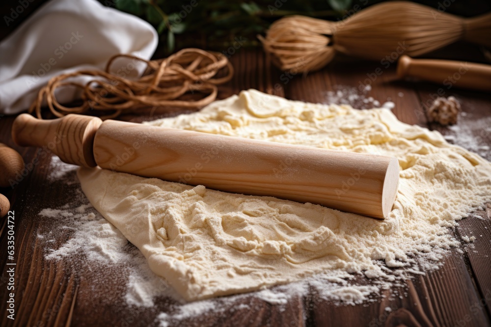 Wall mural fresh pasta dough rolled out with a rolling pin