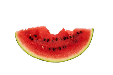 Red watermelon slice bitten isolated on white