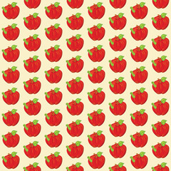 Red apple with a smiling worm. Seamless pattern. Vector illustration.