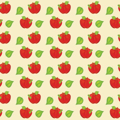 Red apple with a smiling worm. Seamless pattern. Vector illustration.