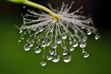 dandelion seed head with raindrops on it