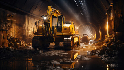 photograph of Concrete Road Tunnel Construction Excavator - obrazy, fototapety, plakaty