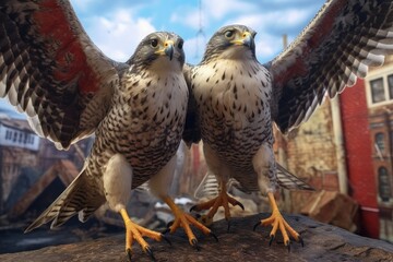 Fototapeta premium close-up of falcons talons ready to prey mid-flight