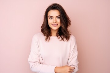 Portrait of a fictional person isolated on a plain colored background. Generative AI.